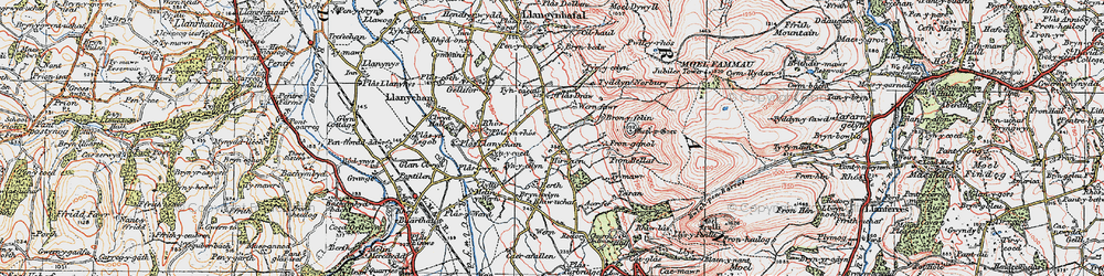 Old map of Hirwaen in 1924