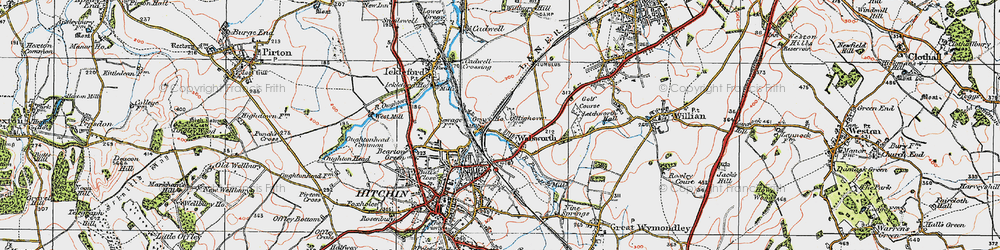 Old map of Hitchin in 1919
