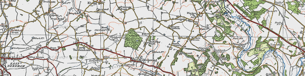 Old map of Hockering Heath in 1921