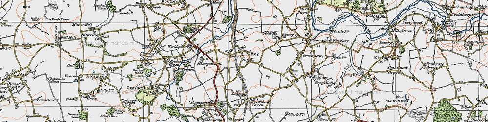 Old map of Hoe in 1921