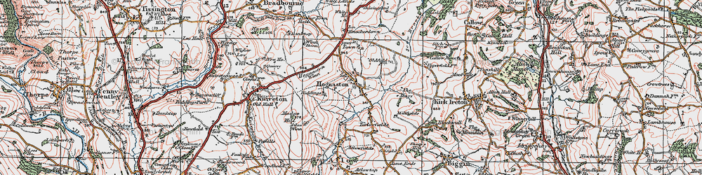 Old map of Hognaston in 1921