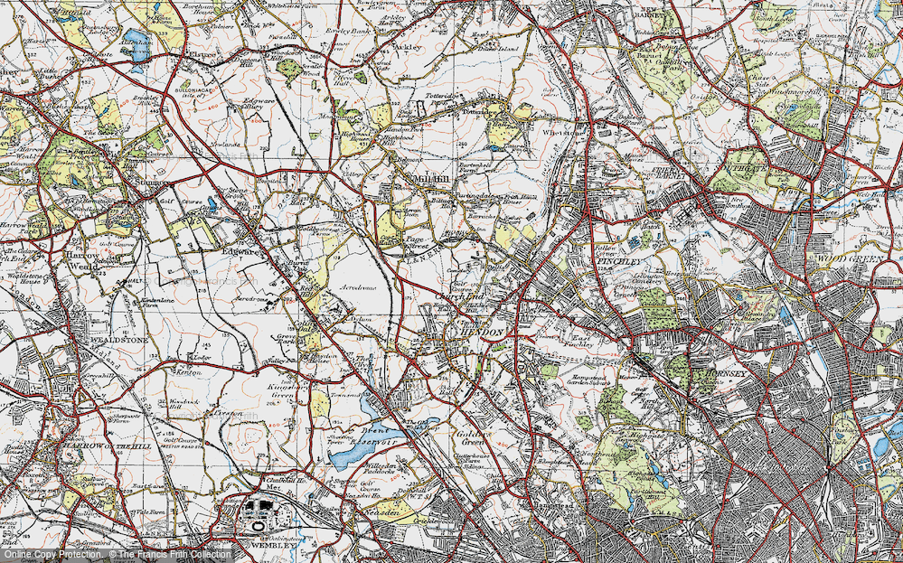 Old Map of Holders Hill, 1920 in 1920