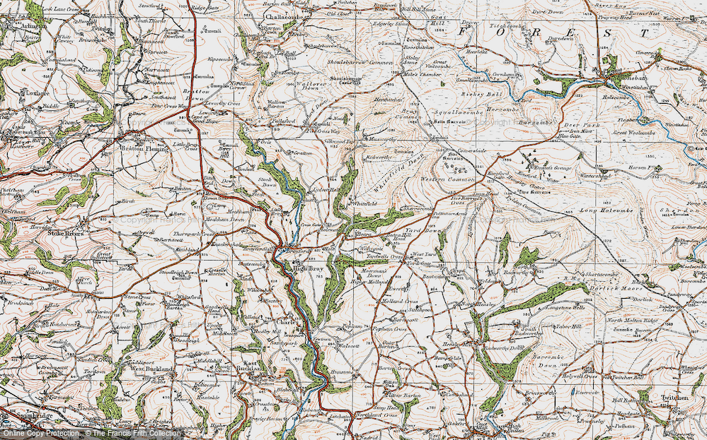 Old Map of Historic Map covering Yarde Down in 1919