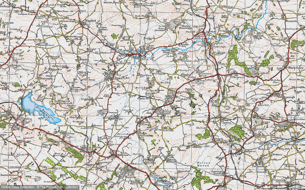 Old Map of Historic Map covering Chew Valley Lake in 1919