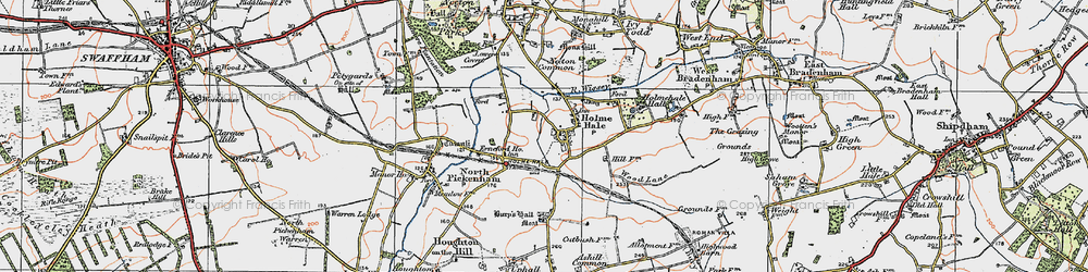 Old map of Holme Hale in 1921