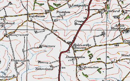 Old map of Holsworthy Beacon in 1919