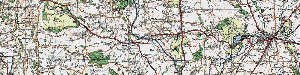 Old map of Holt Fleet in 1920