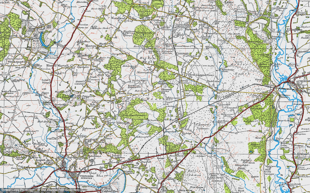 Old Map of Historic Map covering Holt Heath in 1919