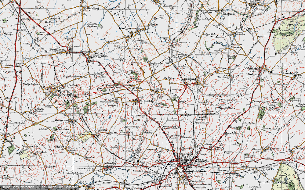 Old Map of Historic Map covering Scalford Hall in 1921