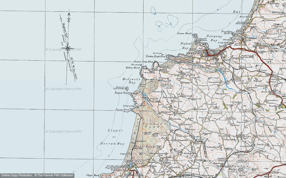 Old Map of Holywell Bay, 1919 in 1919