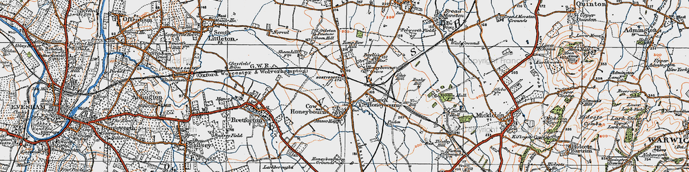 Old map of Honeybourne in 1919