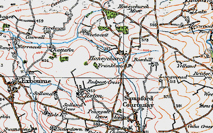 Old map of Honeychurch in 1919