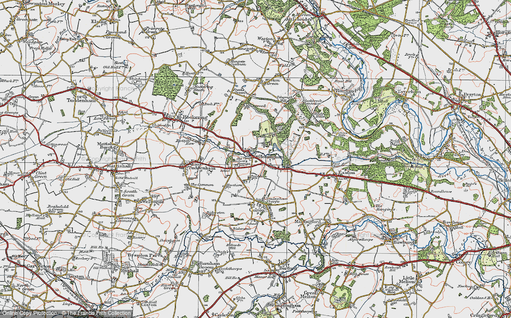 Old Map of Honingham, 1921 in 1921
