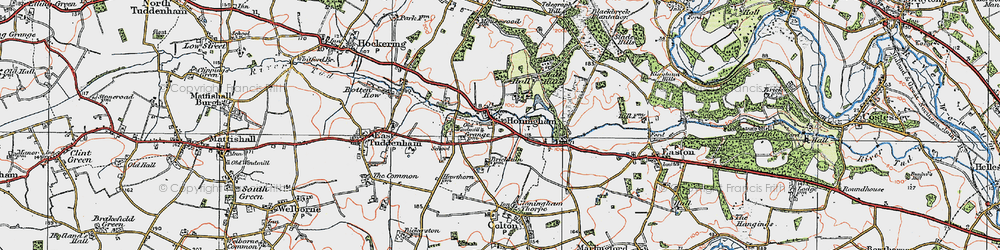 Old map of Honingham in 1921