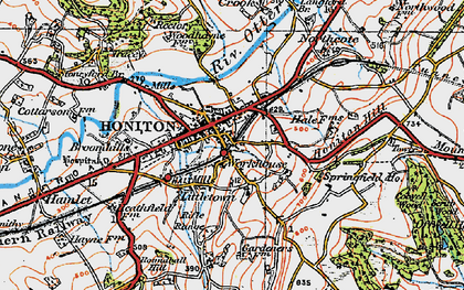 Old map of Honiton in 1919