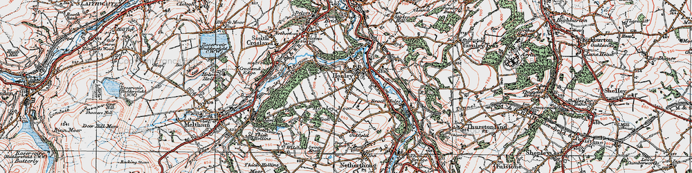 Old map of Honley in 1924