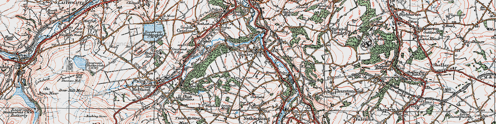 Old map of Honley Moor in 1924