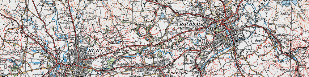 Old map of Hooley Bridge in 1924