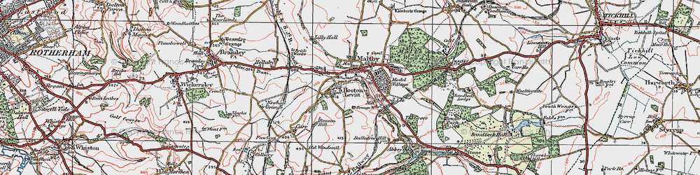 Old map of Hooton Levitt in 1923