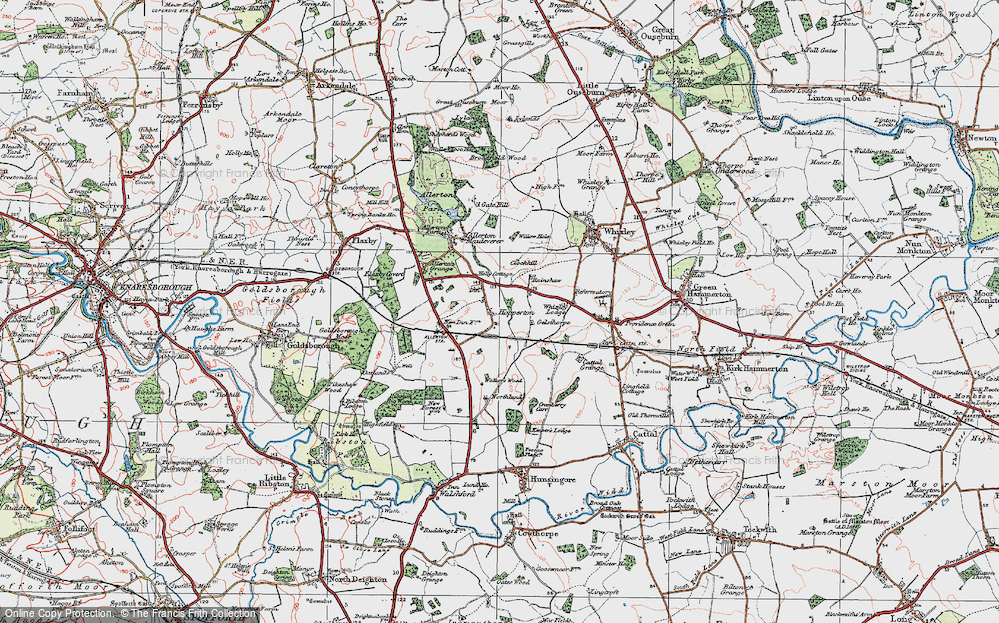 Old Map of Historic Map covering Whixley Lodge in 1925