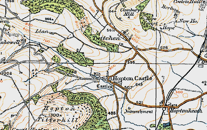 Old map of Hopton Castle in 1920