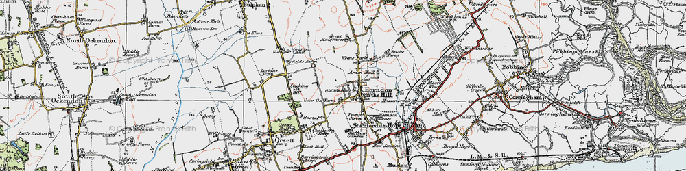 Old map of Horndon on the Hill in 1920