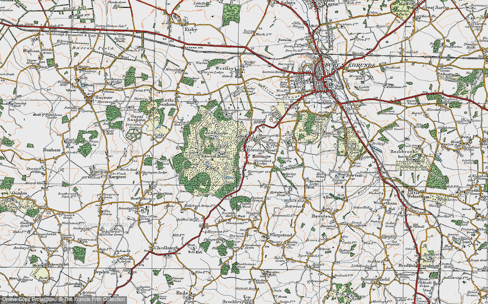 Old Map of Horringer, 1921 in 1921