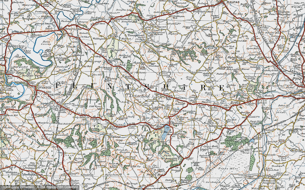 Old Map of Historic Map covering Bowen's Hall in 1921