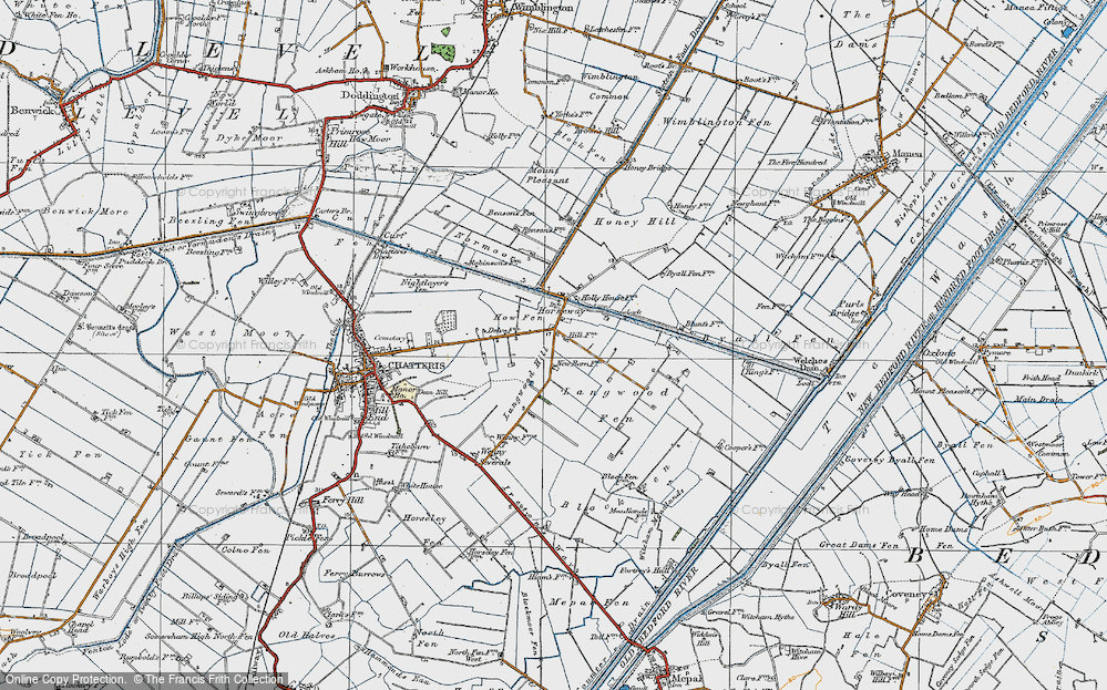 Old Map of Historic Map covering Langwood Fen in 1920