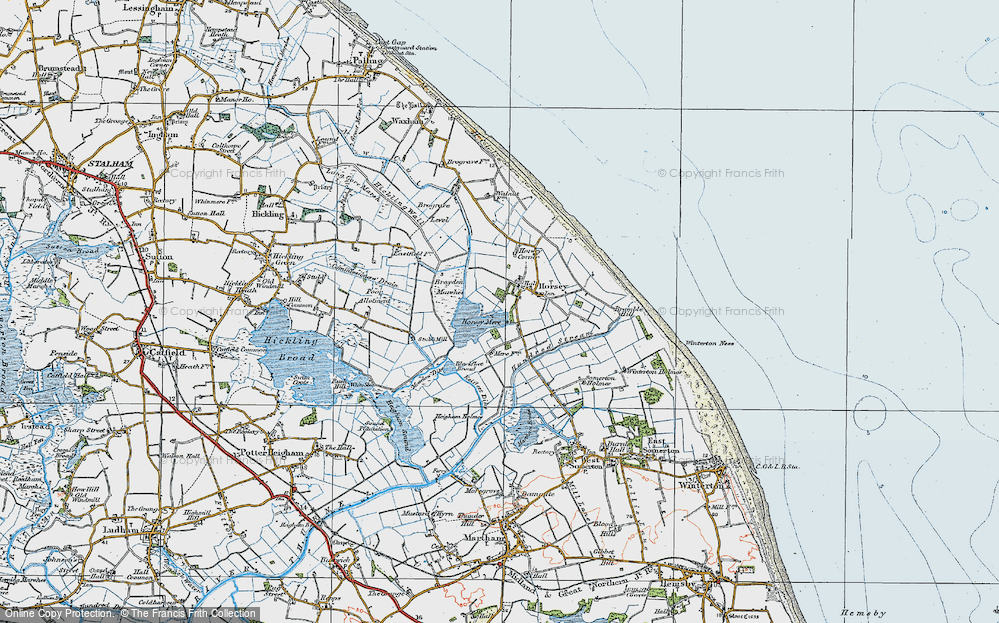 Old Map of Historic Map covering Brayden Marshes in 1922