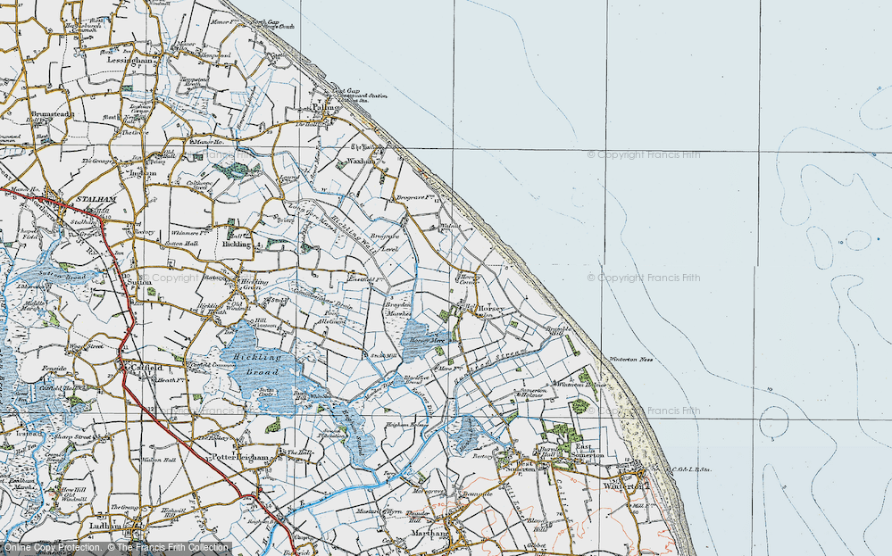 Old Map of Historic Map covering Brograve Level in 1922