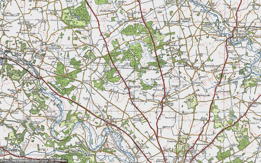 Old Map of Horsford, 1922 in 1922