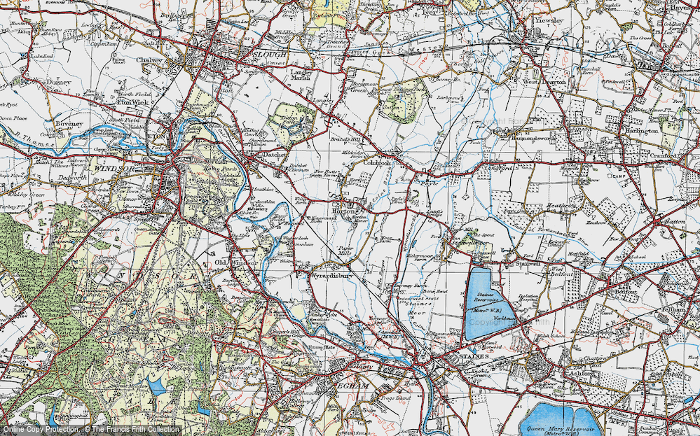 Old Map of Historic Map covering Wraysbury Reservoir in 1920