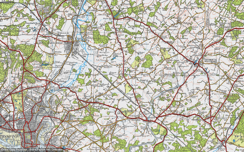 Old Map of Historic Map covering Hedge End Sta in 1919