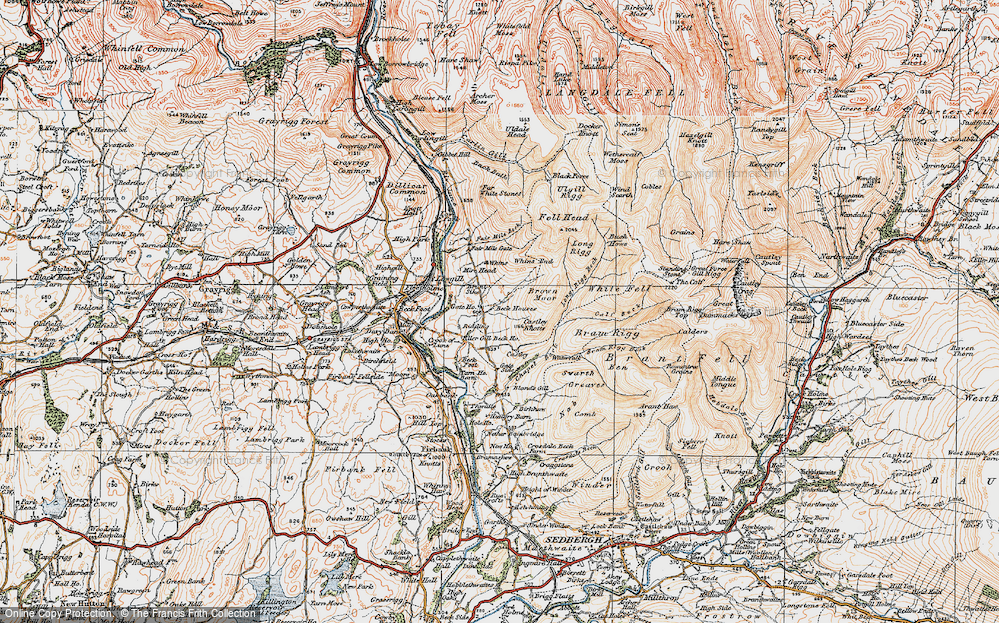 Old Map of Historic Map covering Bram Rigg Top in 1925