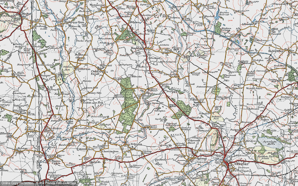 Old Map of Historic Map covering Ercall Heath in 1921
