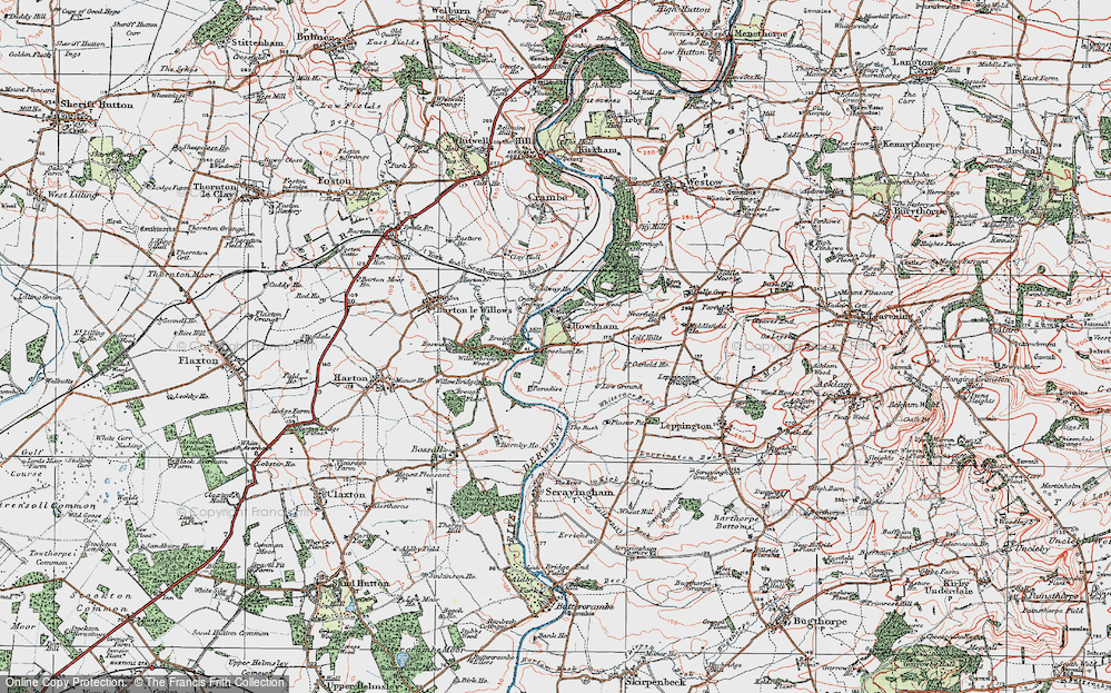 Old Map of Historic Map covering Willow Bridge in 1924