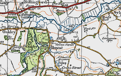Old map of Hoxne in 1921