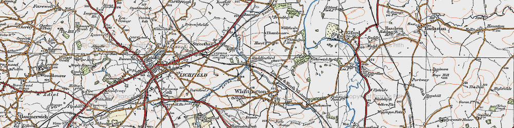 Old map of Huddlesford in 1921