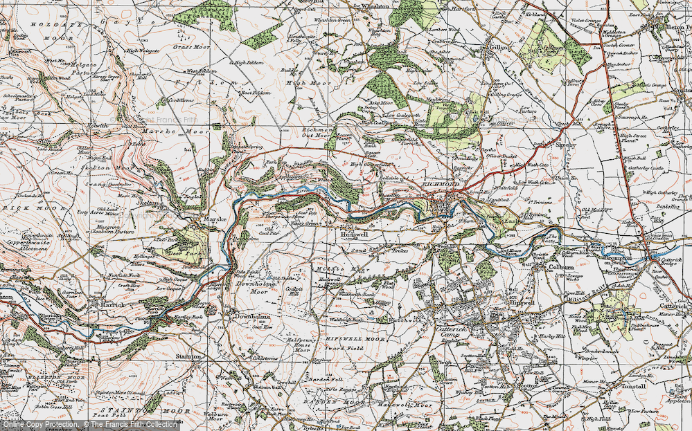 Old Map of Historic Map covering Whitcliffe Scar in 1925