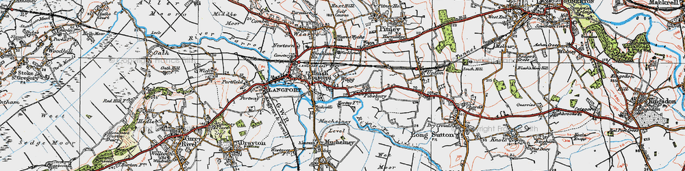 Old map of Huish Episcopi in 1919