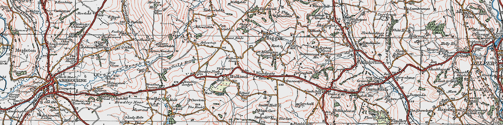 Old map of Hulland Ward in 1921