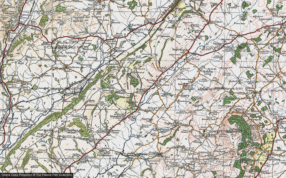 Old Map of Historic Map covering Upper Millichope in 1921