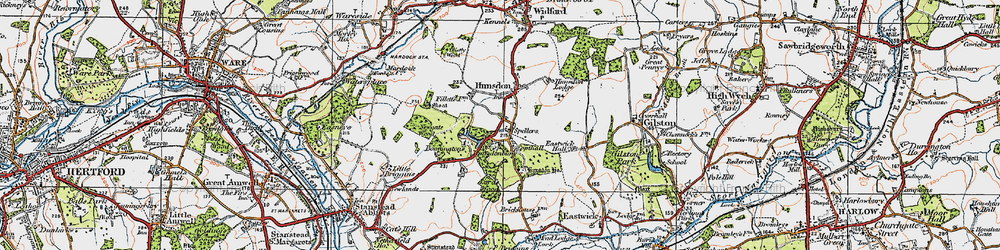 Old map of Hunsdonbury in 1919