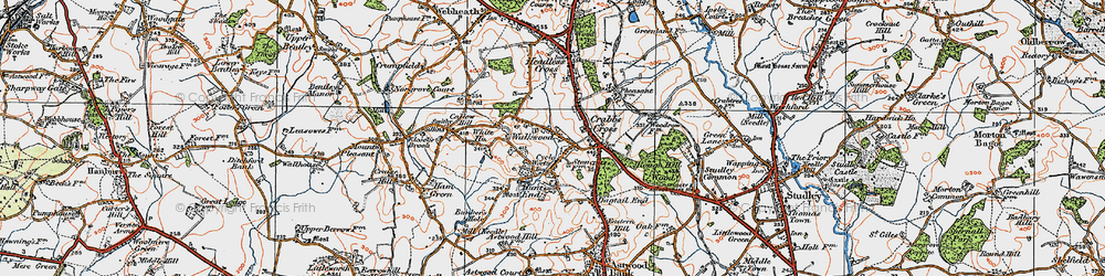 Old map of Hunt End in 1919