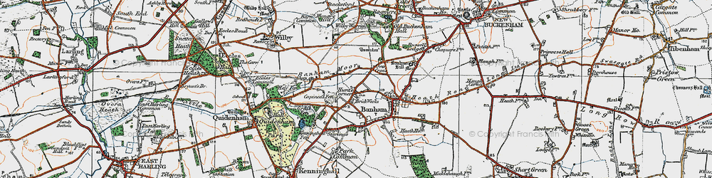 Old map of Banham Moor in 1920