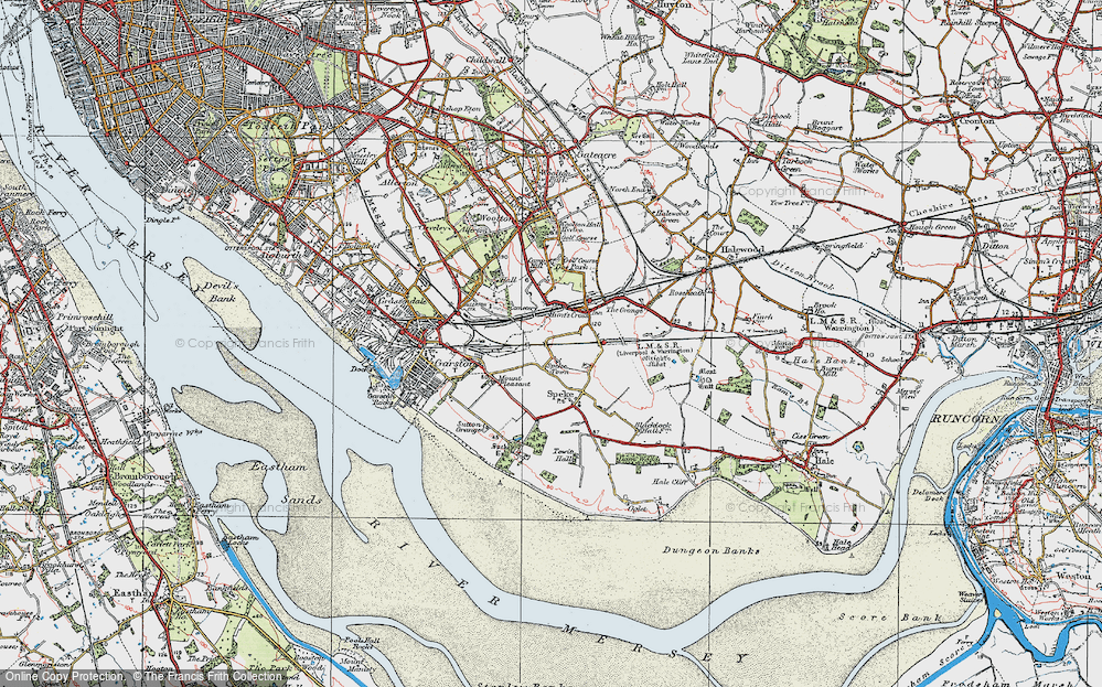 Old Map of Historic Map covering Liverpool John Lennon Airport in 1924