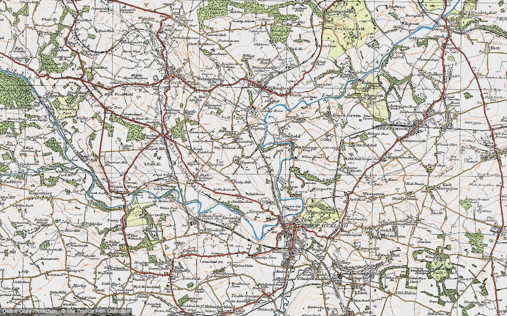 Old Map of Historic Map covering Binchester in 1925