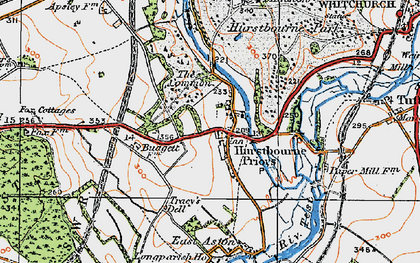 Old map of Hurstbourne Priors in 1919