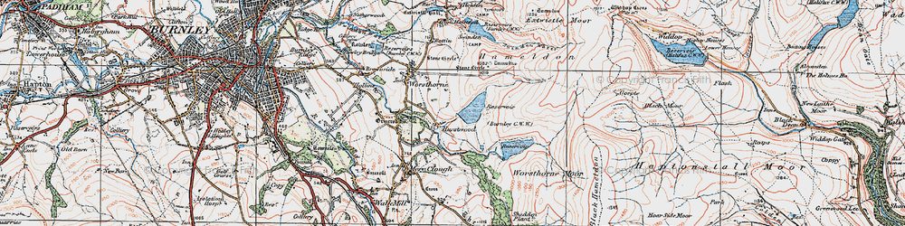 Old map of Worsthorne Moor in 1924